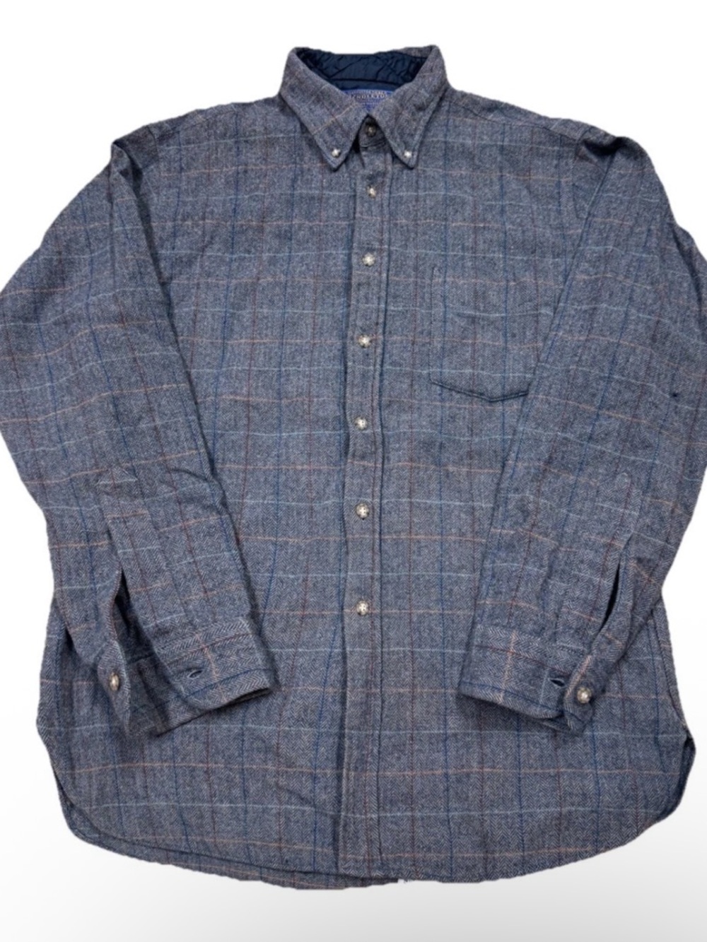 Vintage 70s PENDLETON Checkered Grey Button-up Flannel Shirt Size L Western